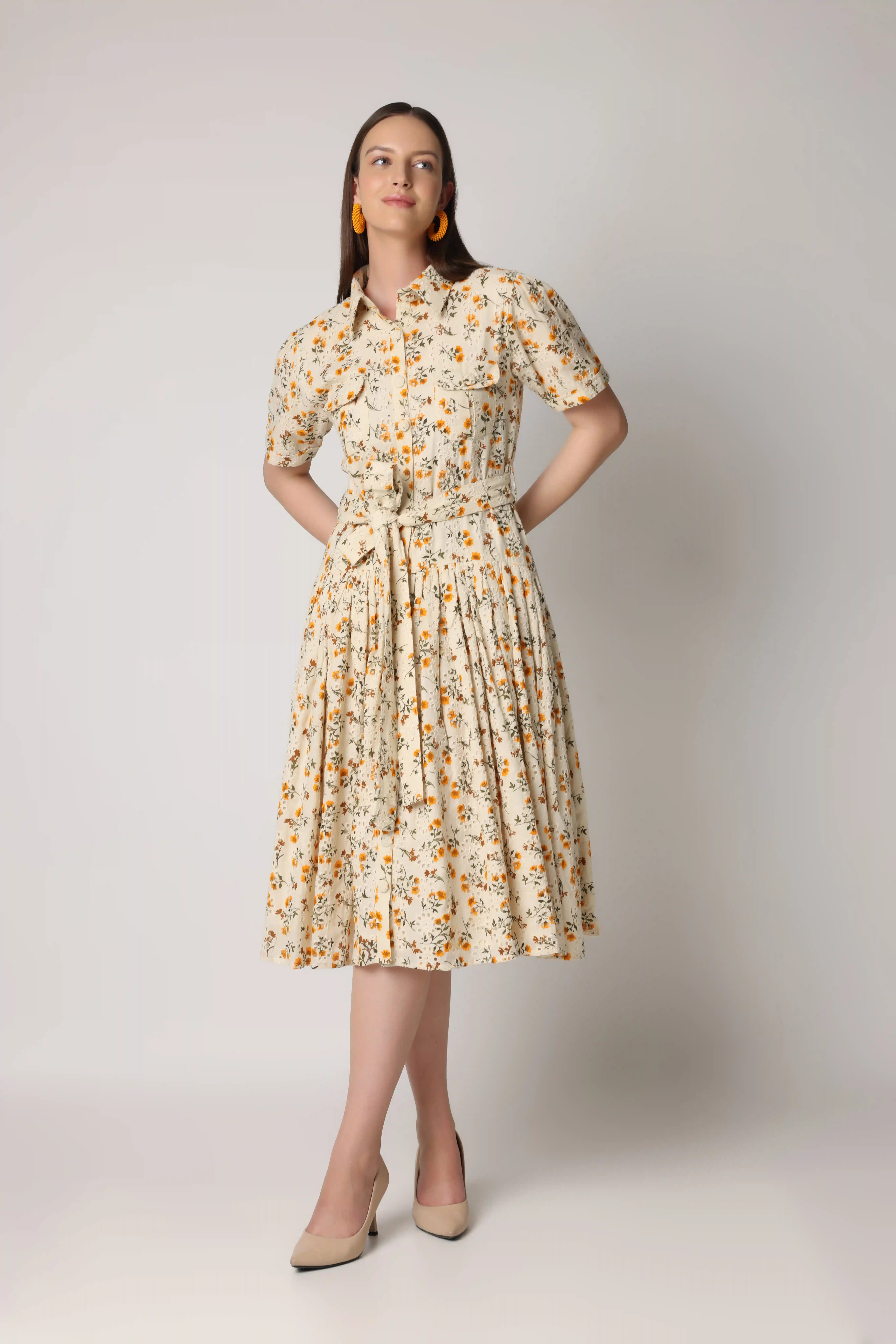 Bright Orange Floral Dress