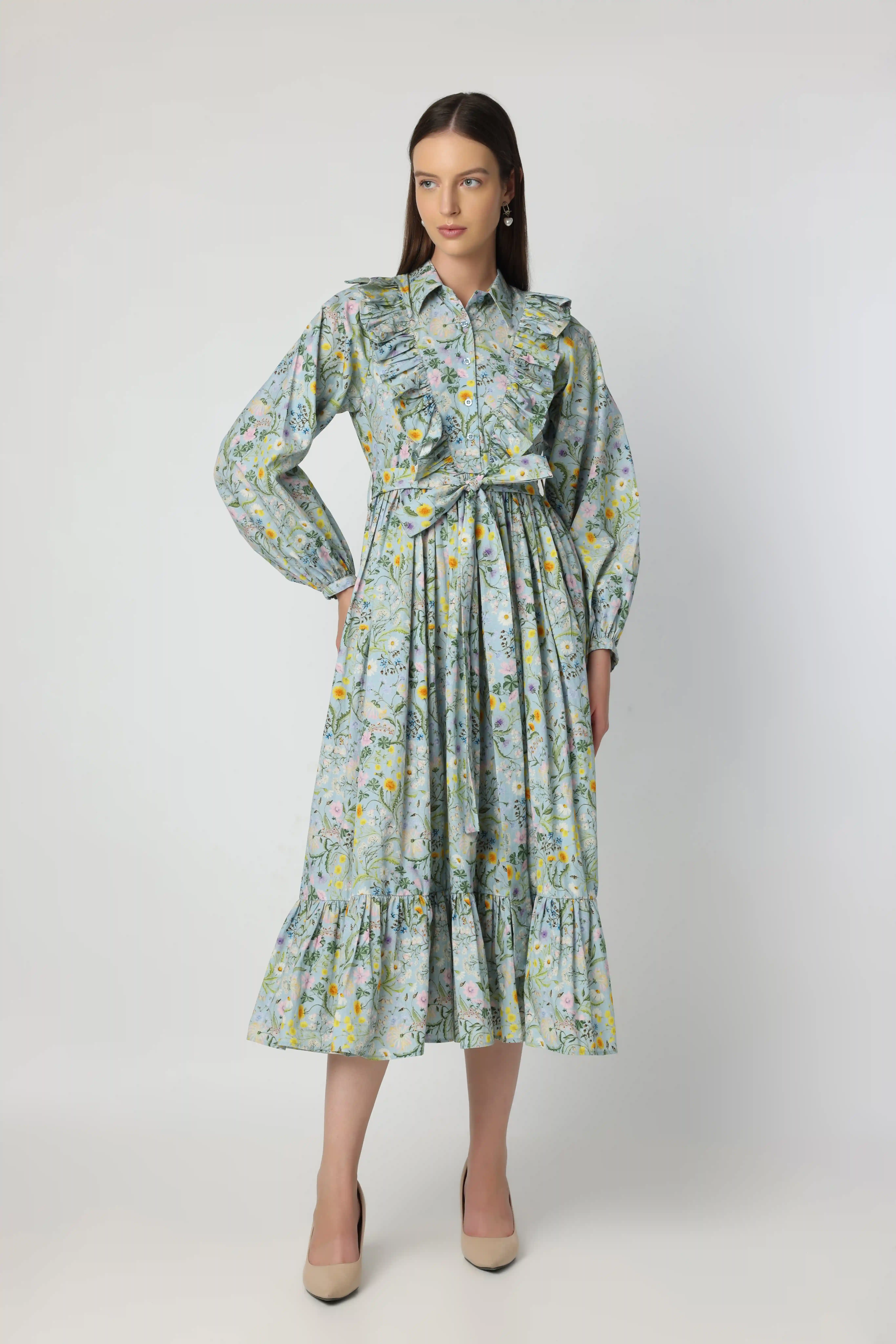 Vibrant Floral belt Dress