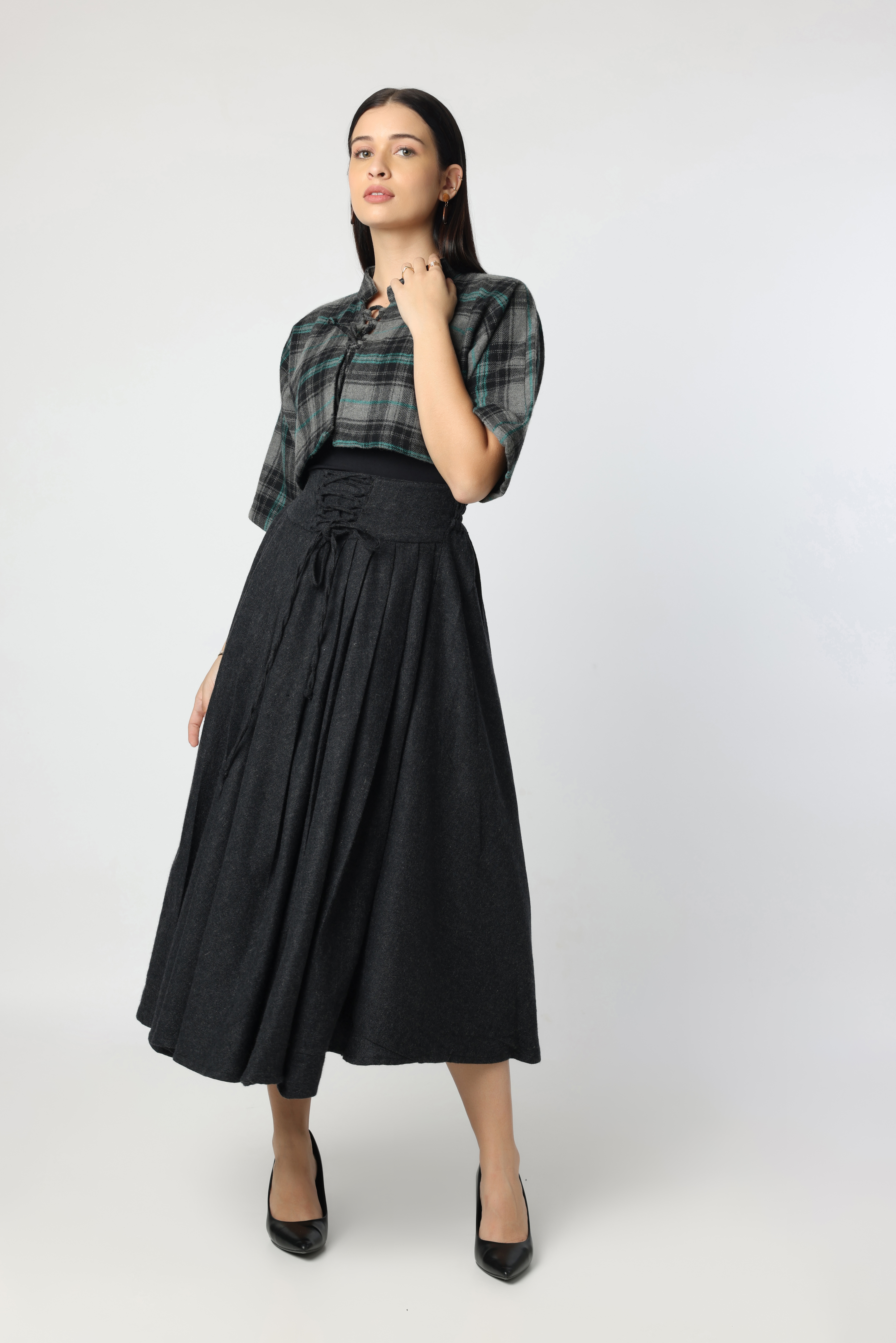 knotted top with elegant gathered ensemble skirt